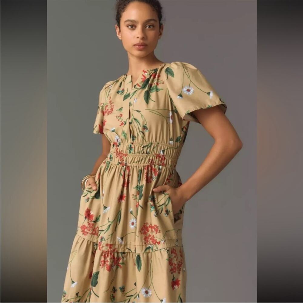 Anthro Somerset Khaki Floral Dress - Picture 3 of 7